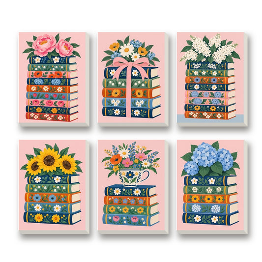 Floral Book Nook – set of 6 mini paint by numbers canvases