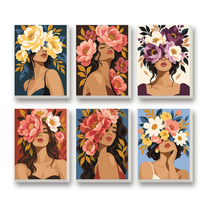 Floral Muses – set of 6 mini paint by numbers canvases