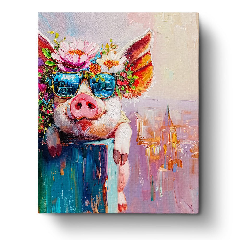 Floral Pig with Sunglasses - Abstract Animals - Judy Paint