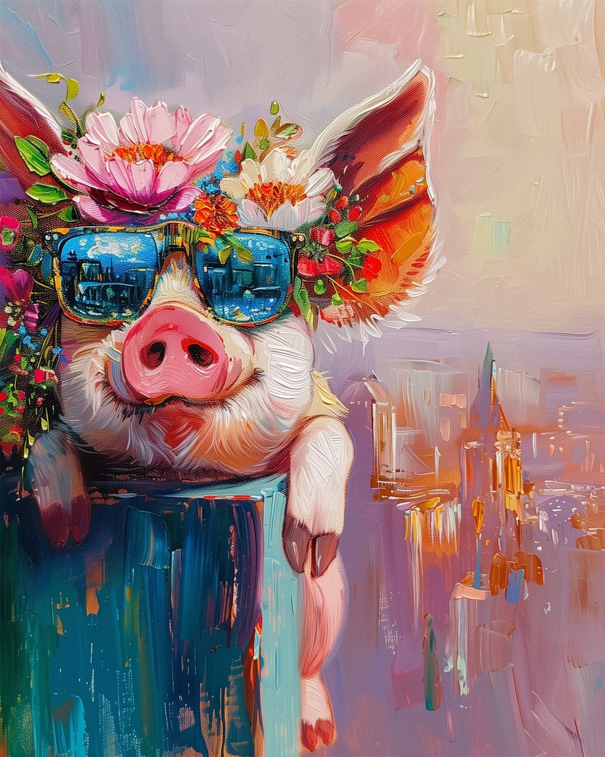 Floral Pig with Sunglasses - Abstract Animals - Judy Paint