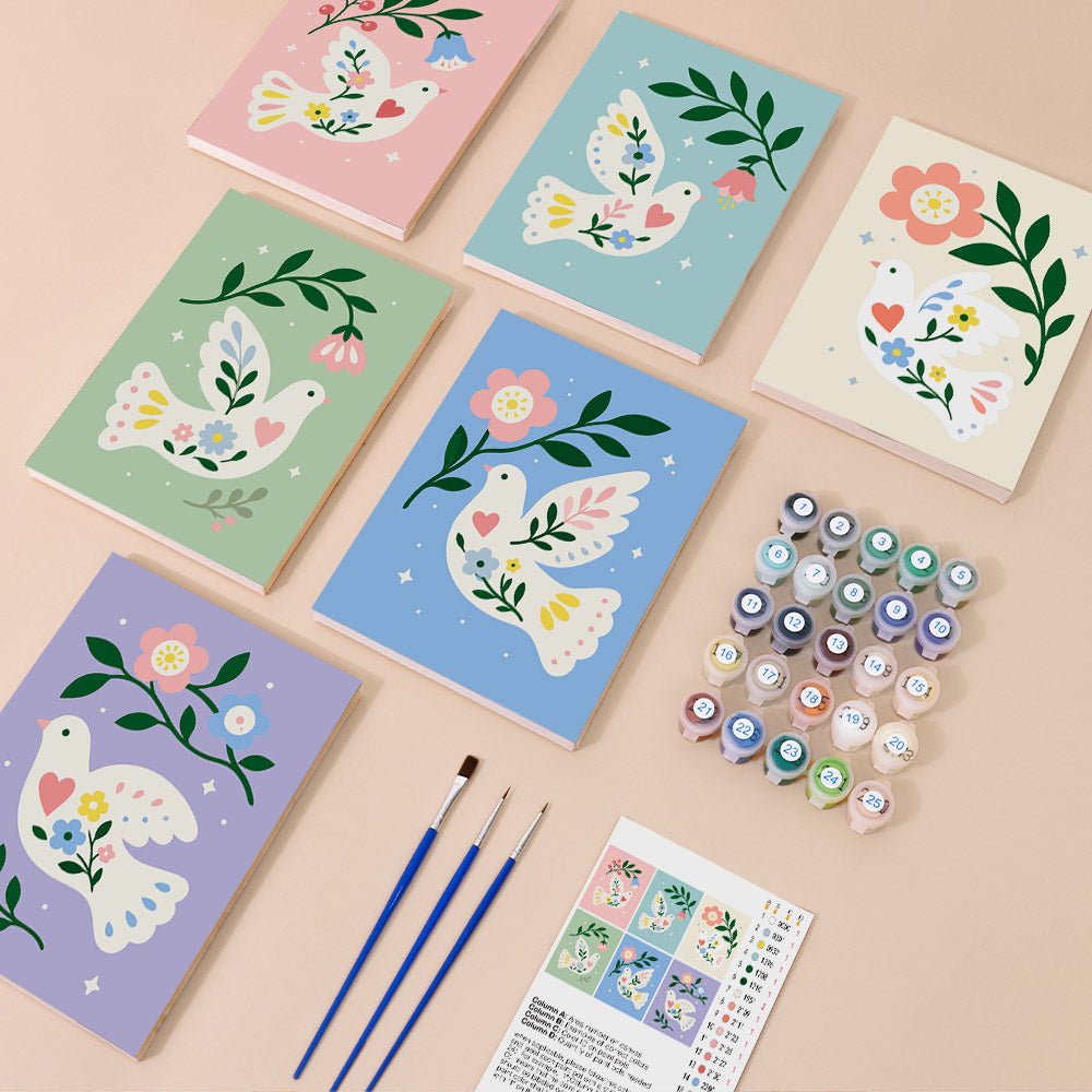 Everything in the Flower Doves mini painting kit