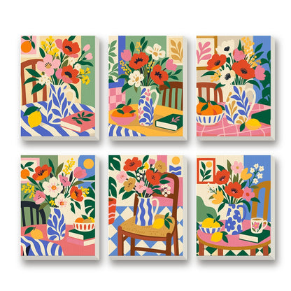 Flower Table Feast – set of 6 mini paint by numbers canvases