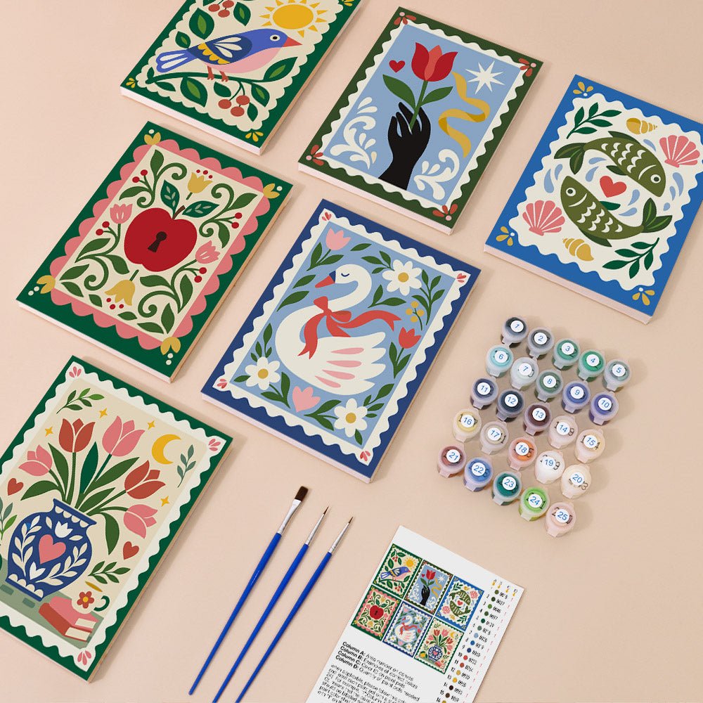 Everything in the Folk Art Stamps mini painting kit