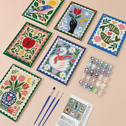 Everything in the Folk Art Stamps mini painting kit