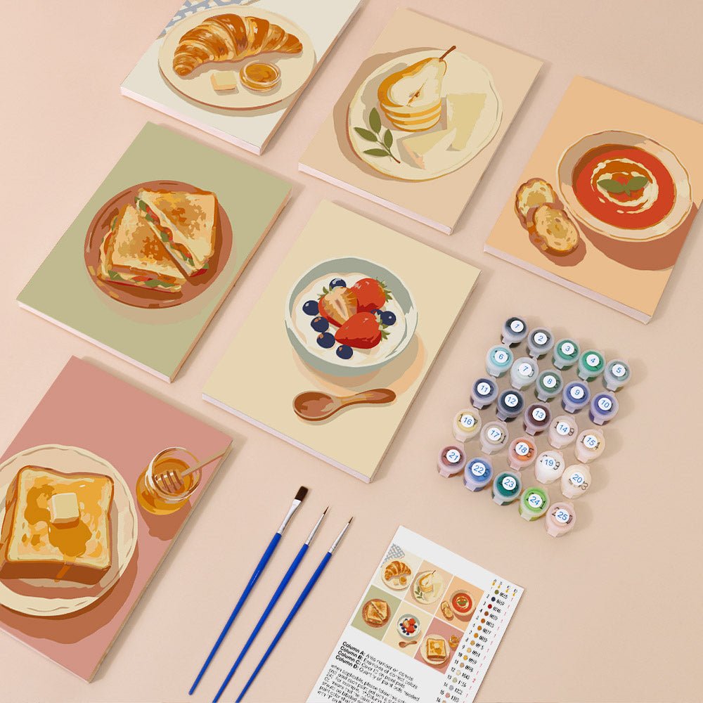 Everything in the French Breakfast mini painting kit
