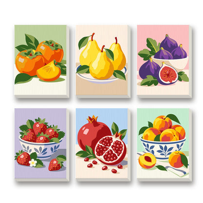 Fruit Bowls – set of 6 mini paint by numbers canvases