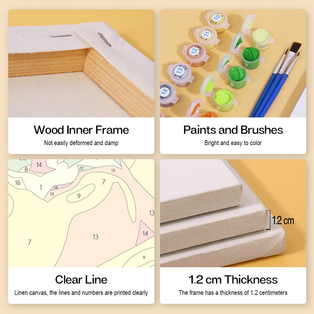 Wood inner frame, paints and brushes, clear lines, 1.2 cm thickness
