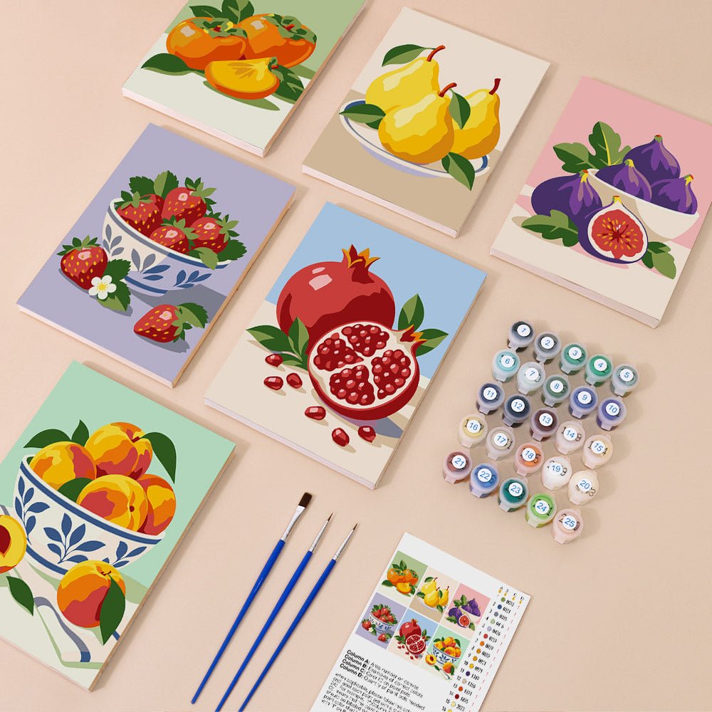 Everything in the Fruit Bowls mini painting kit