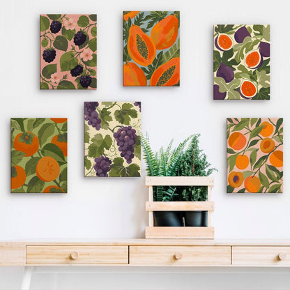Fruit Garden Patterns mini paintings displayed on a wall