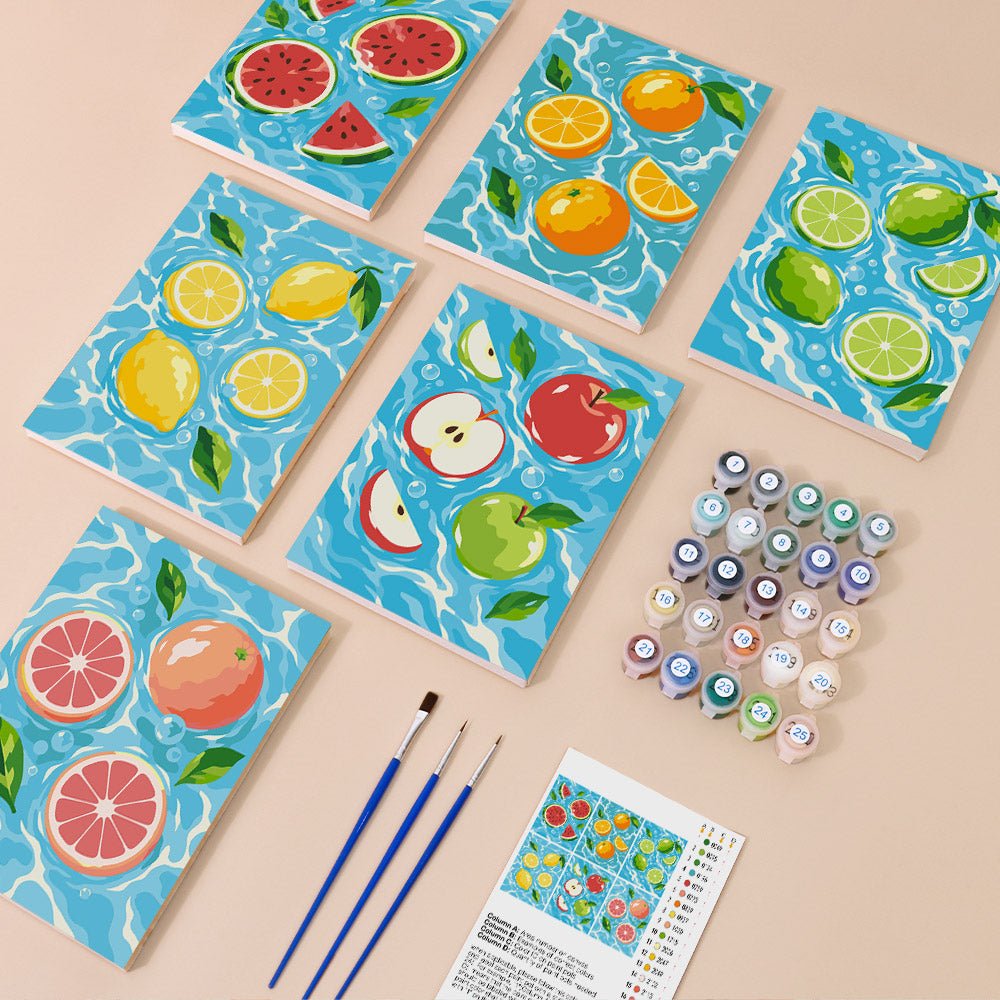 Everything in the Fruit Splash mini painting kit