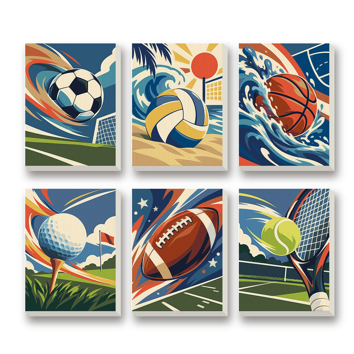 Game Day – set of 6 mini paint by numbers canvases