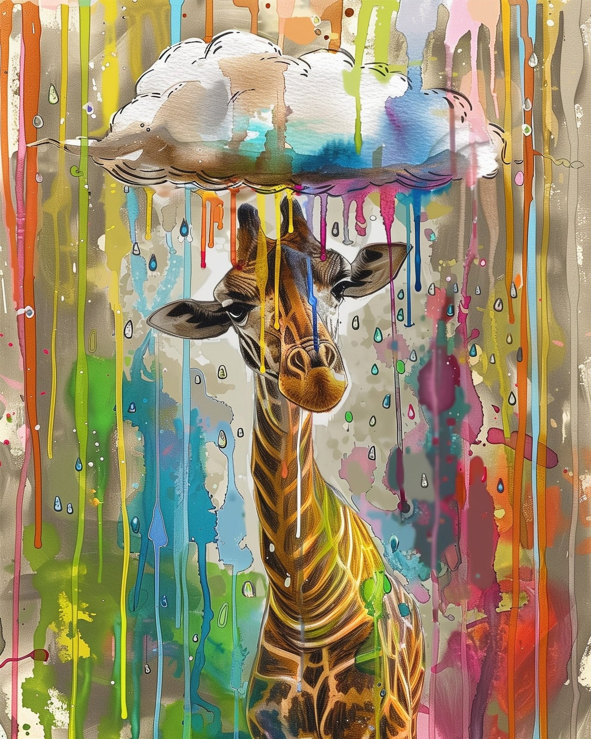 Giraffe in Dazzling Rain - Abstract Animals - Judy Paint