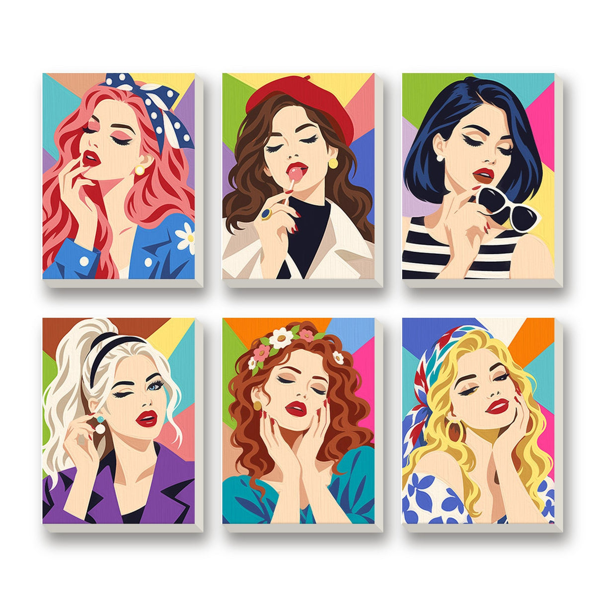 Glam Pop Girls – set of 6 mini paint by numbers canvases