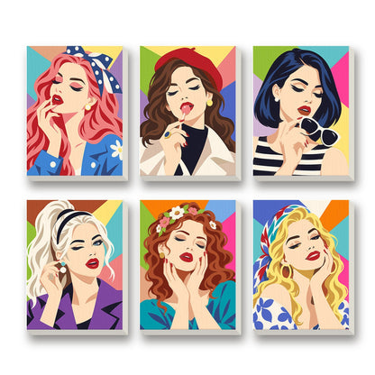 Glam Pop Girls – set of 6 mini paint by numbers canvases