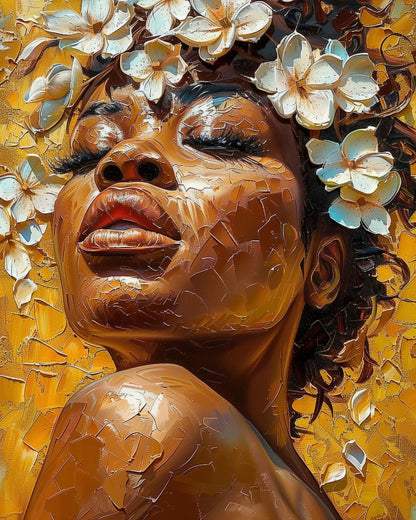 Golden Blossoms Serenity - Floral Women - Judy Paint