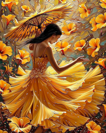 Golden Graceful Lady - Floral Women - Judy Paint