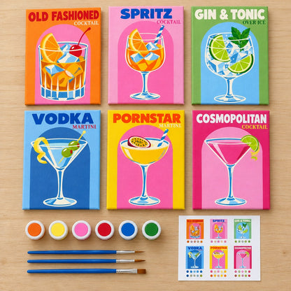 Everything in the Golden Hour Sips mini painting kit