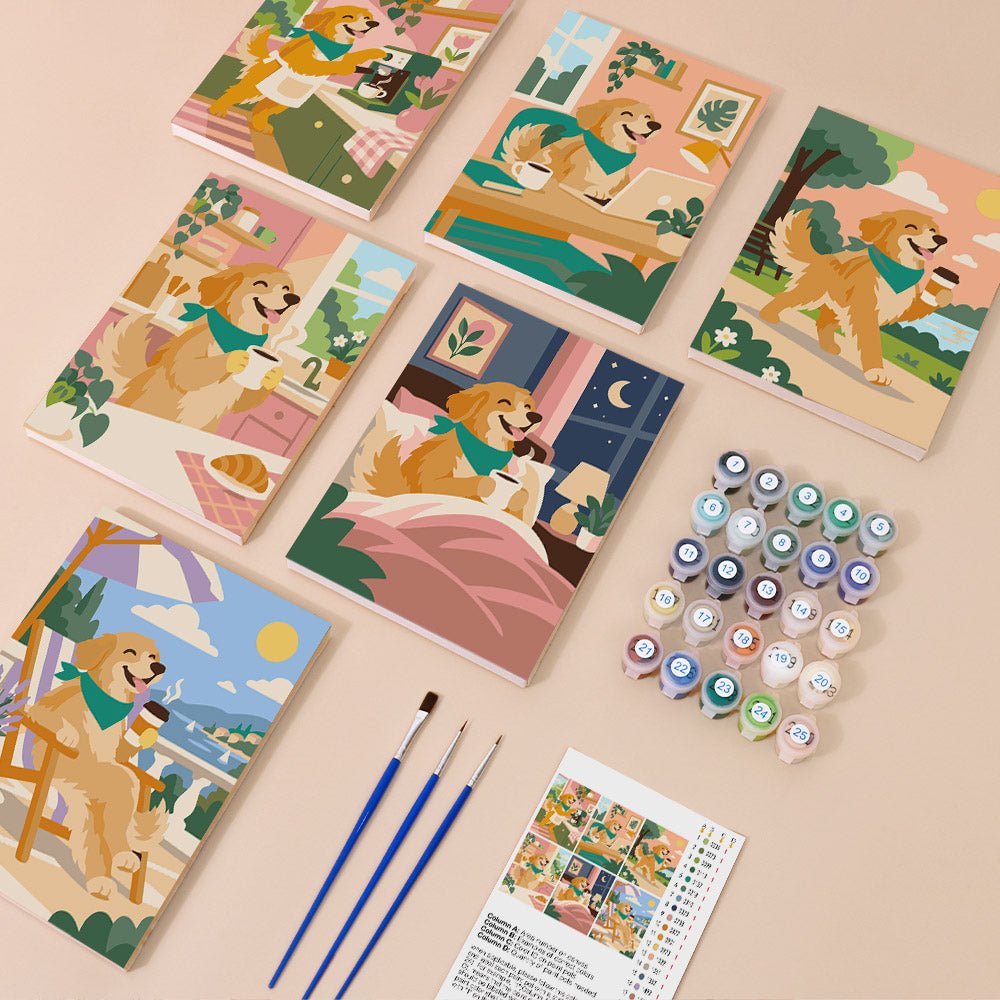 Everything in the Golden Pup Days mini painting kit