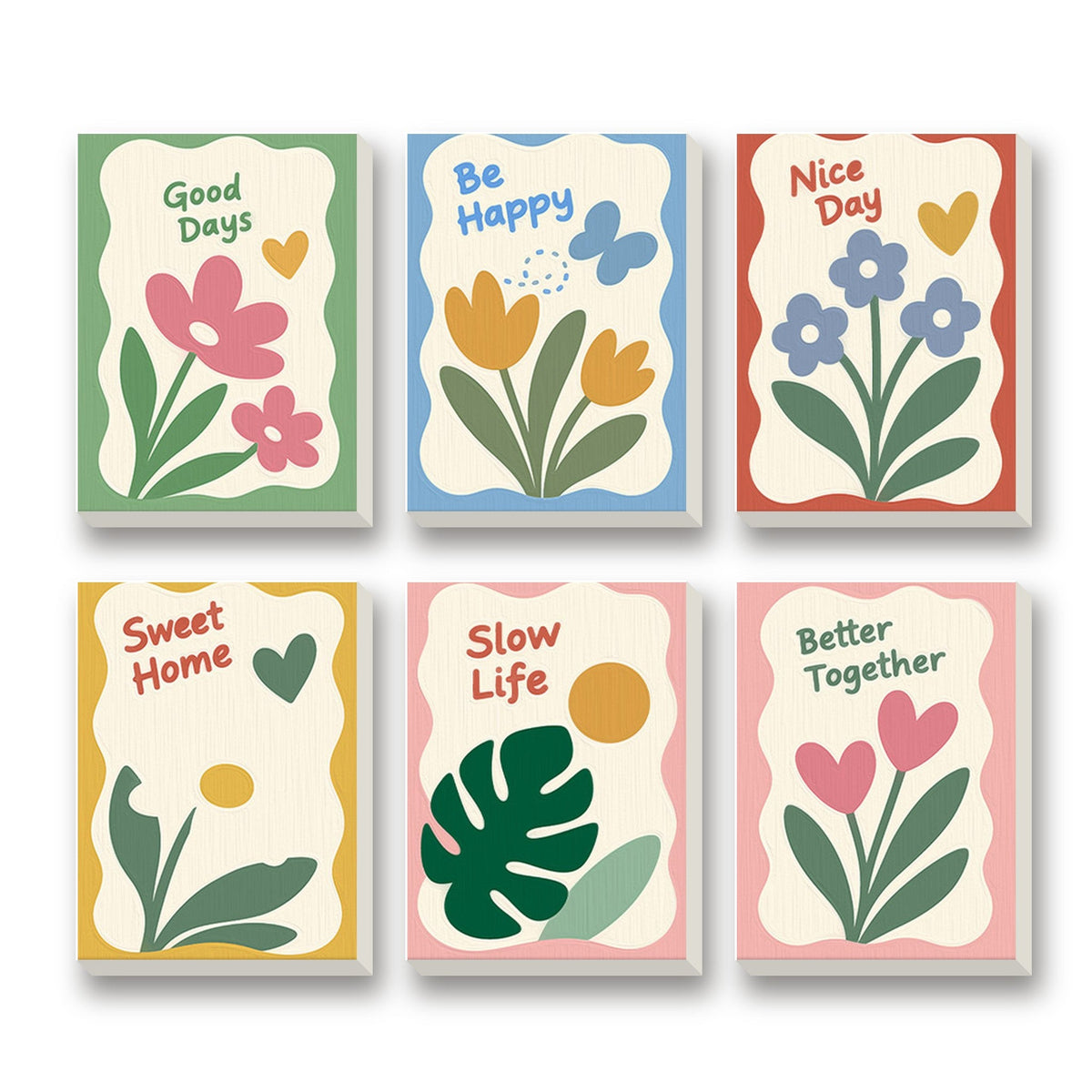 Good Days Florals – set of 6 mini paint by numbers canvases