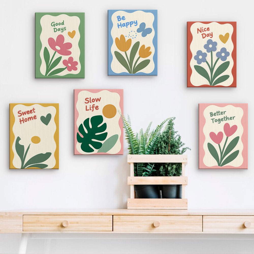 Good Days Florals mini paintings displayed on a wall