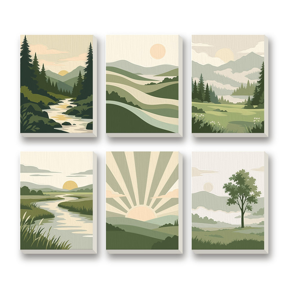 Green Valleys – set of 6 mini paint by numbers canvases