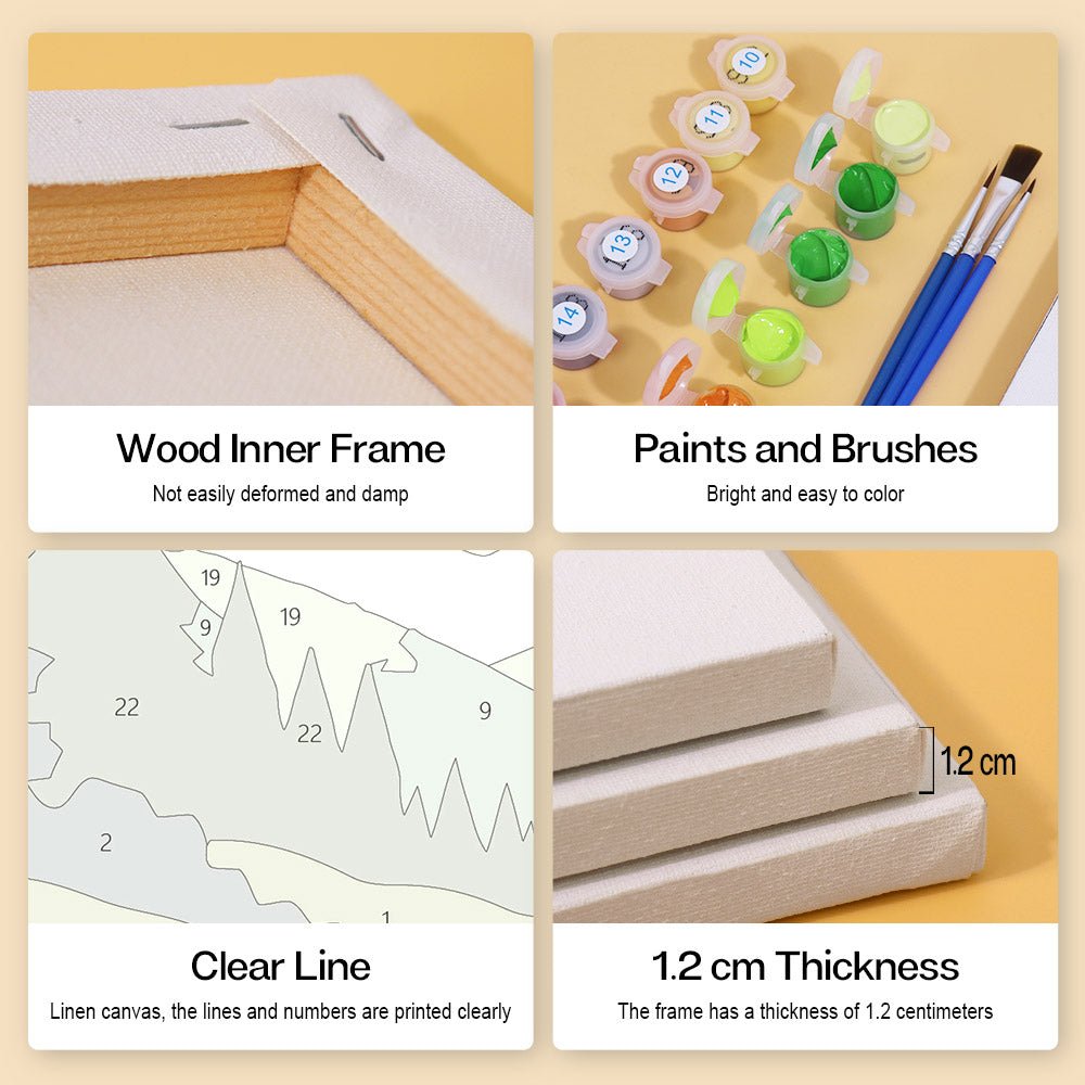Wood inner frame, paints and brushes, clear lines, 1.2 cm thickness