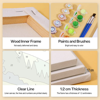 Wood inner frame, paints and brushes, clear lines, 1.2 cm thickness
