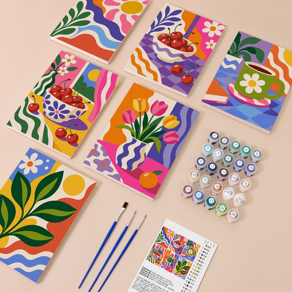 Everything in the Groovy Still Life mini painting kit