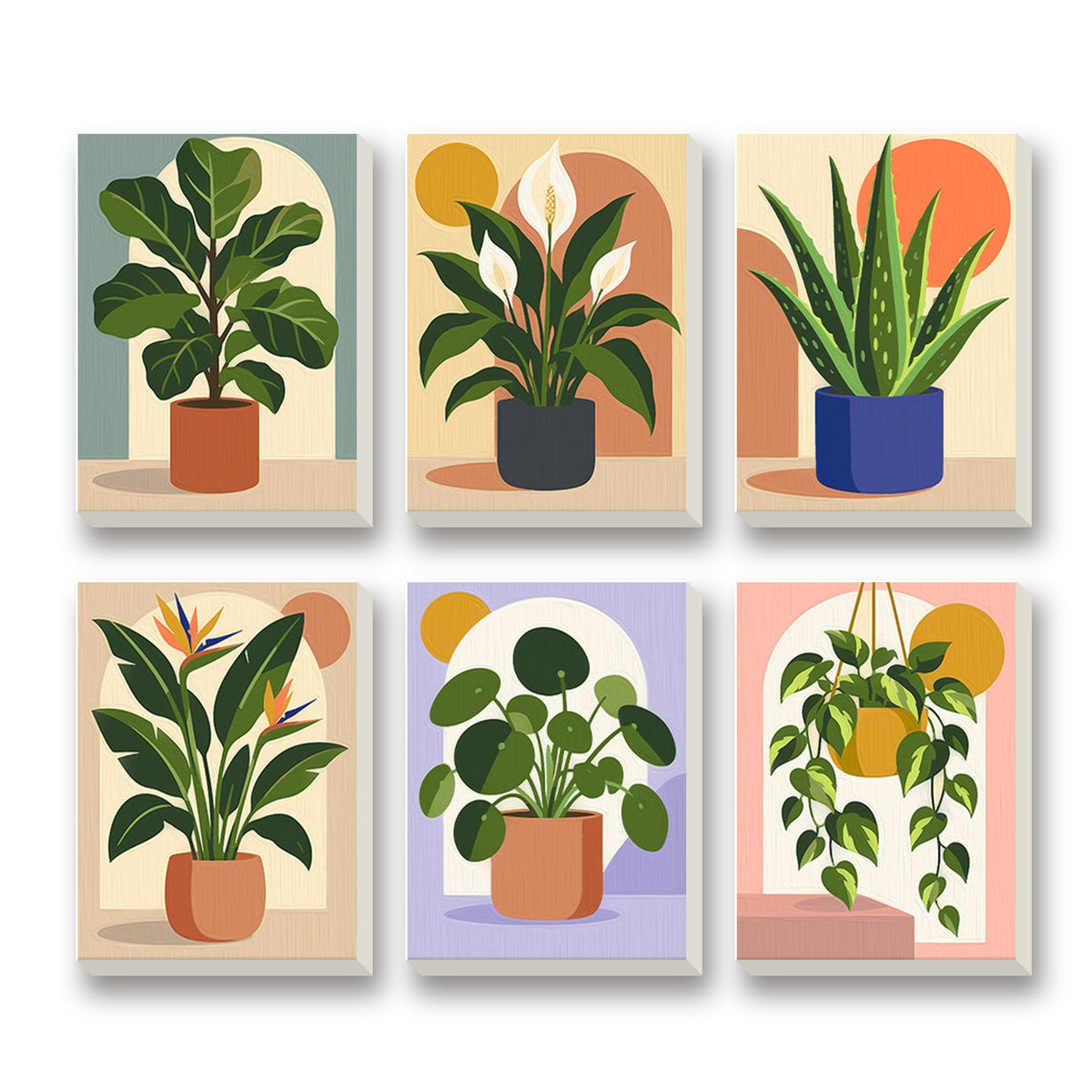 Happy House Plants – set of 6 mini paint by numbers canvases
