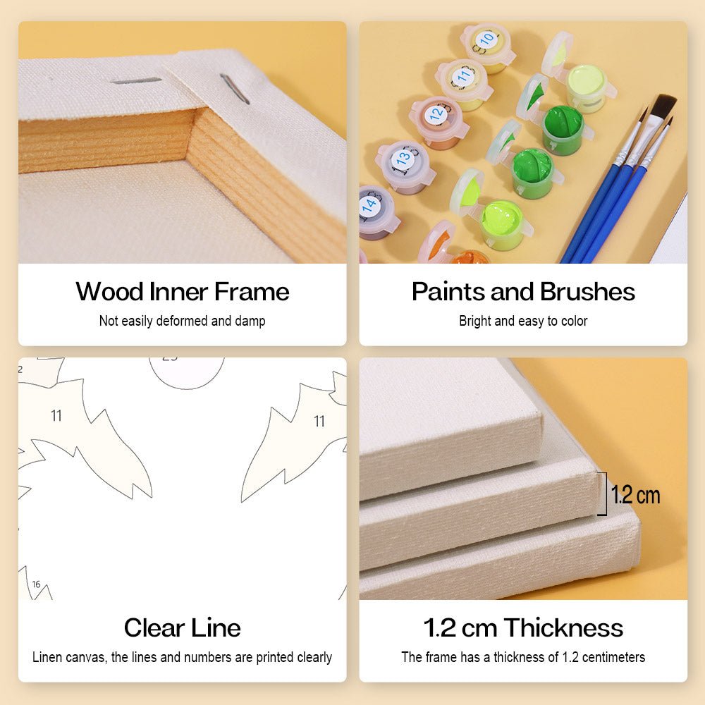 Wood inner frame, paints and brushes, clear lines, 1.2 cm thickness