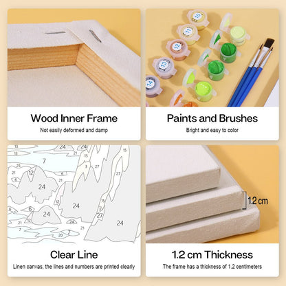Wood inner frame, paints and brushes, clear lines, 1.2 cm thickness