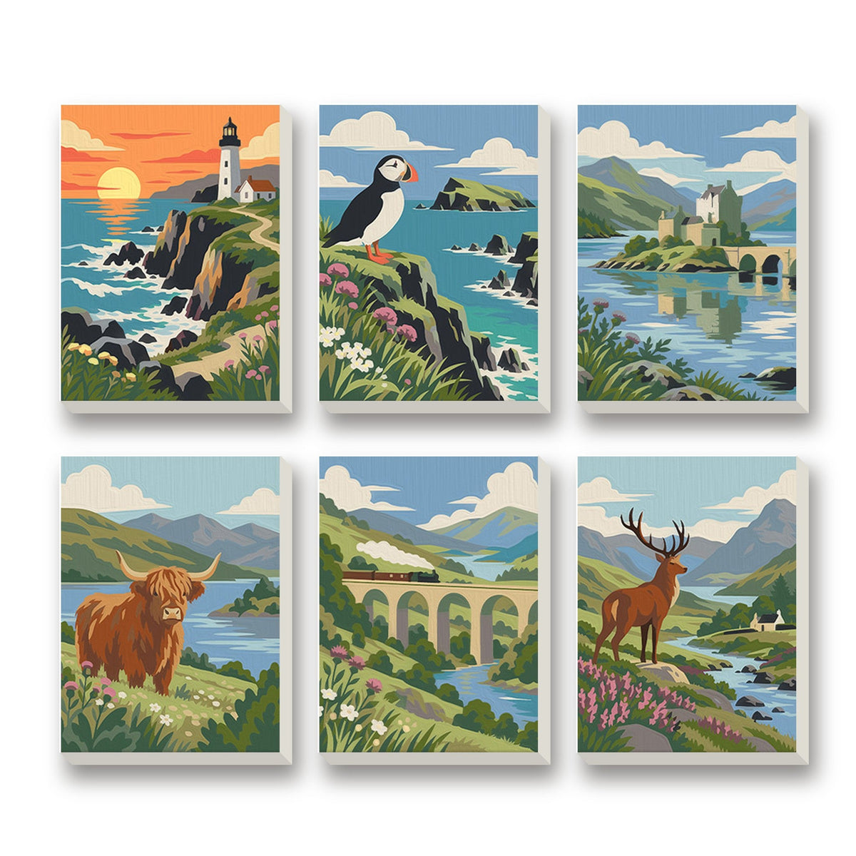Highland Wilds – set of 6 mini paint by numbers canvases