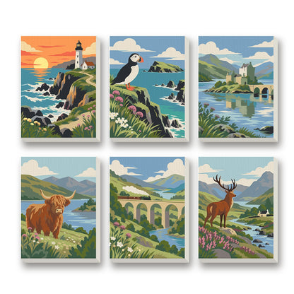 Highland Wilds – set of 6 mini paint by numbers canvases