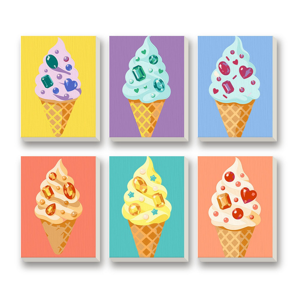 Ice Cream Cones – set of 6 mini paint by numbers canvases
