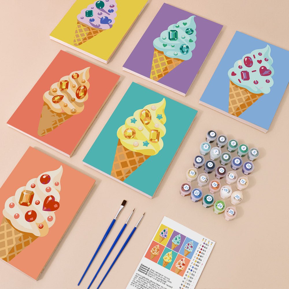 Everything in the Ice Cream Cones mini painting kit