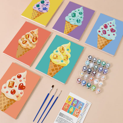 Everything in the Ice Cream Cones mini painting kit