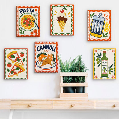 Italian Kitchen mini paintings displayed on a wall
