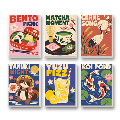 Japan Poster Cafe – set of 6 mini paint by numbers canvases