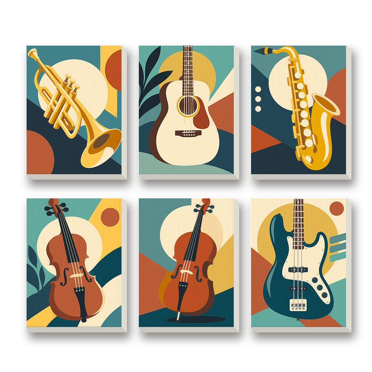Jazz Instruments – set of 6 mini paint by numbers canvases