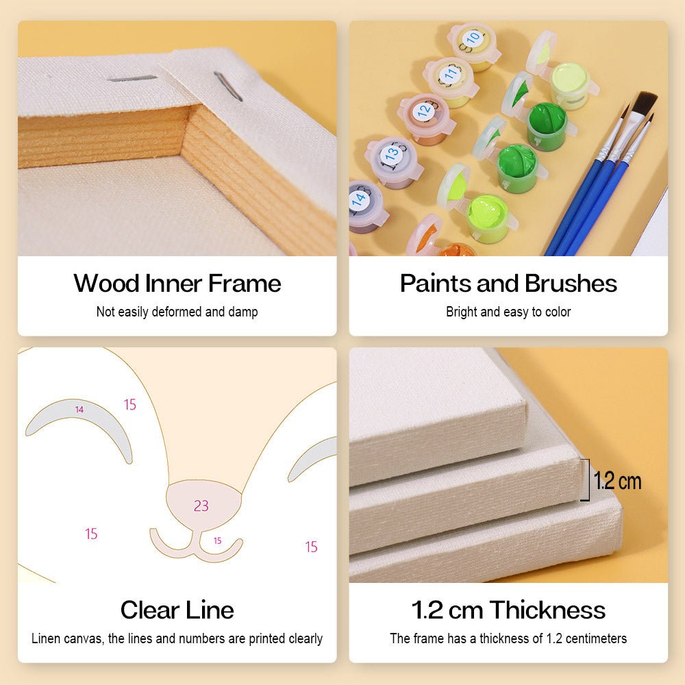 Wood inner frame, paints and brushes, clear lines, 1.2 cm thickness
