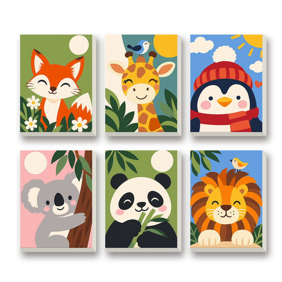 Jungle Babies – set of 6 mini paint by numbers canvases
