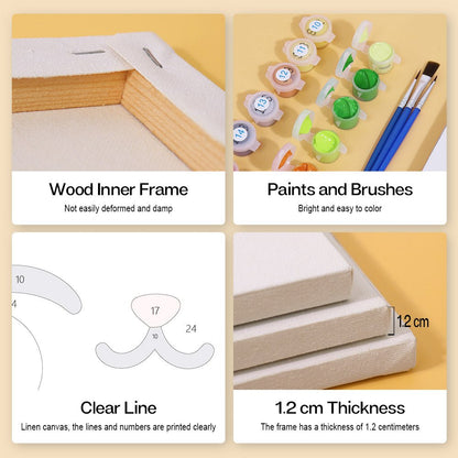 Wood inner frame, paints and brushes, clear lines, 1.2 cm thickness