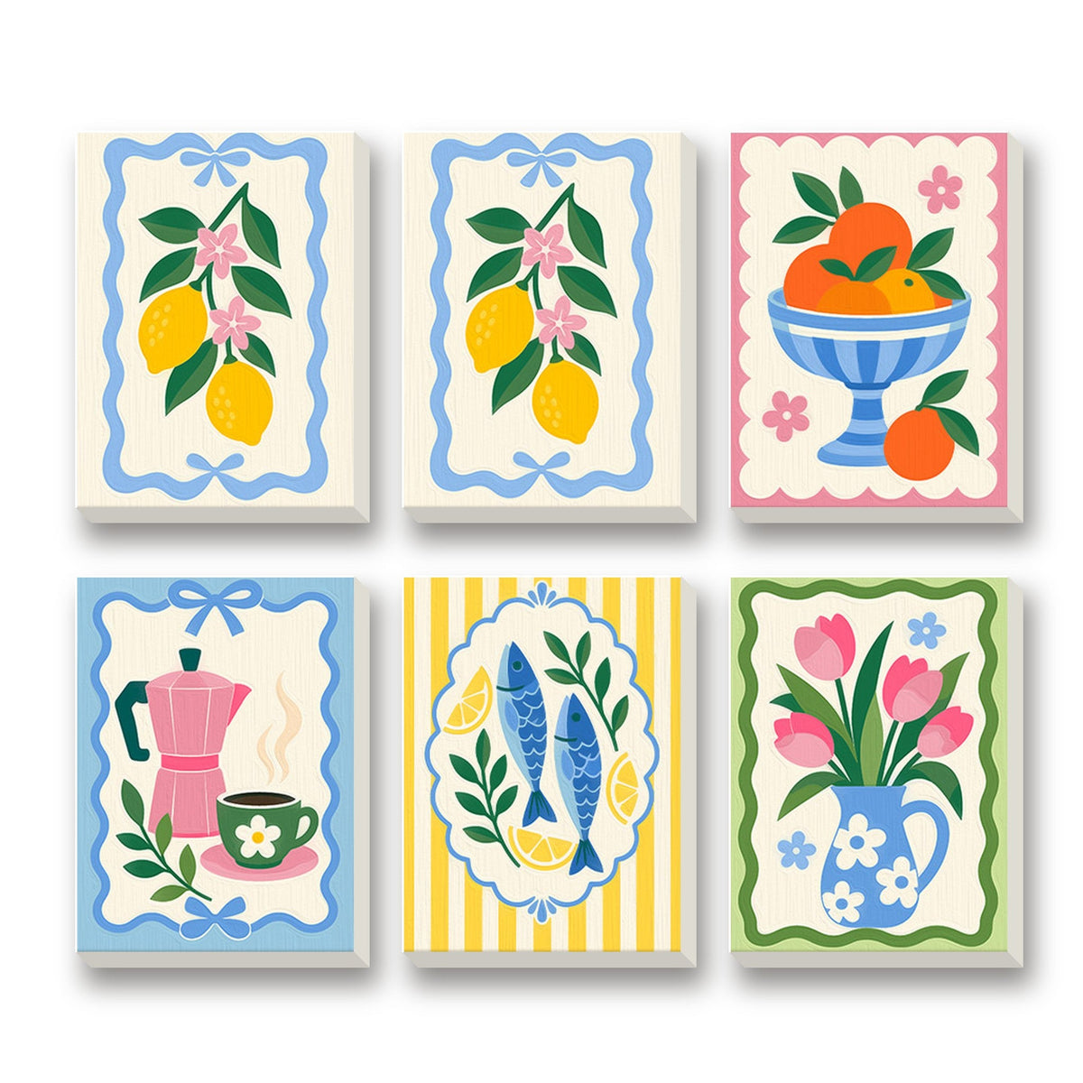 Kitchen Charms – set of 6 mini paint by numbers canvases