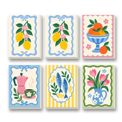 Kitchen Charms – set of 6 mini paint by numbers canvases