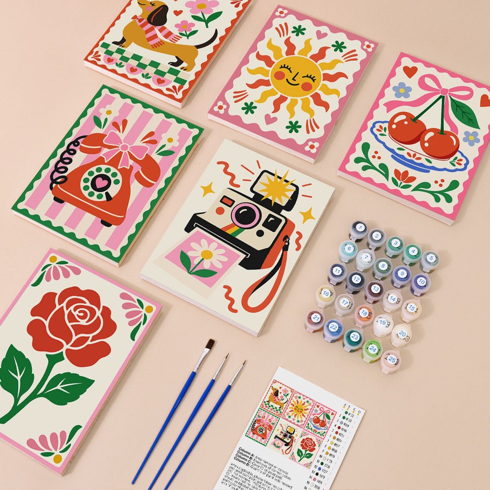 Everything in the Kitsch Classics mini painting kit