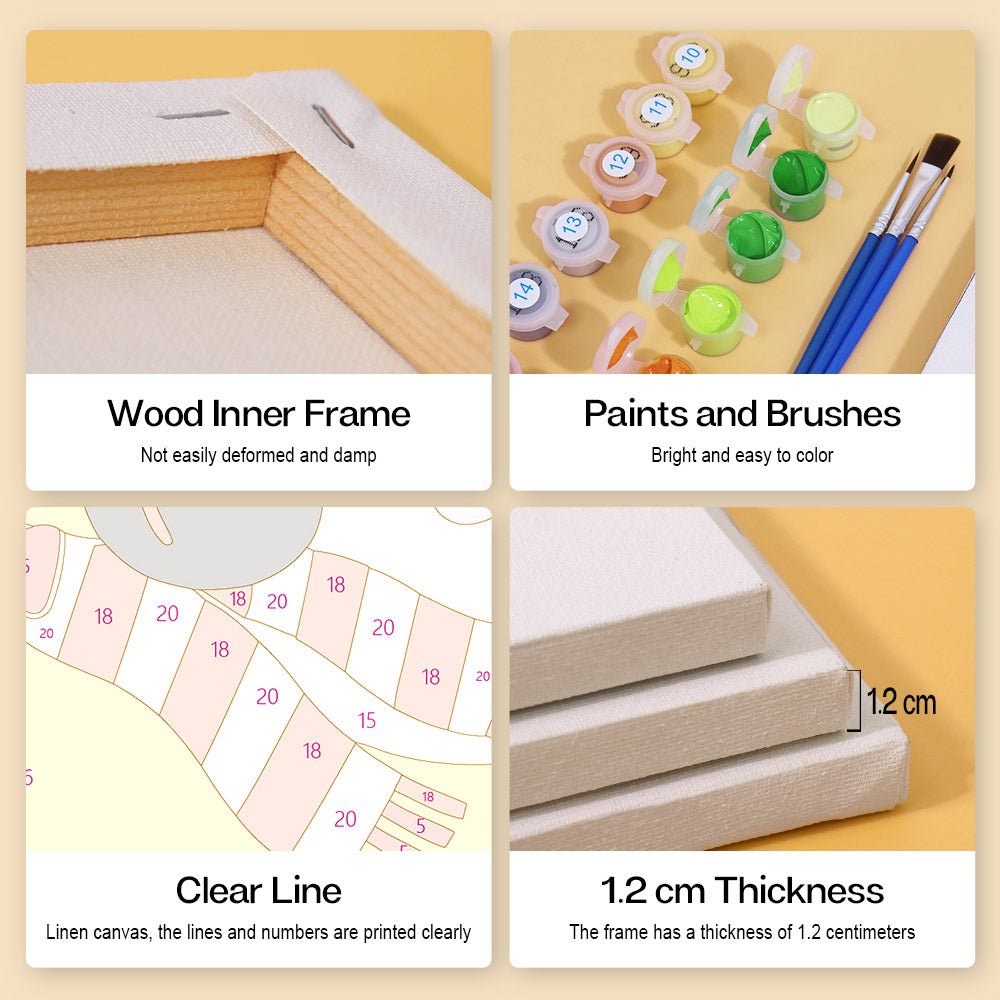 Wood inner frame, paints and brushes, clear lines, 1.2 cm thickness