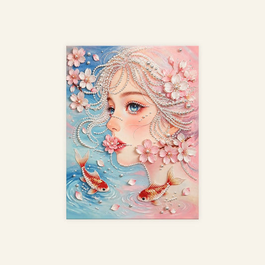 Koi-Kissed Blossom Muse – Pearl Painting - Judy Paint