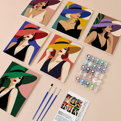 Everything in the Ladies in Hats mini painting kit
