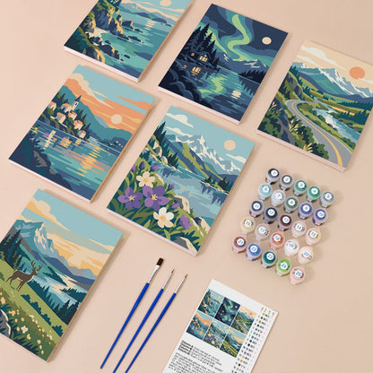 Everything in the Lakeside Mountains mini painting kit