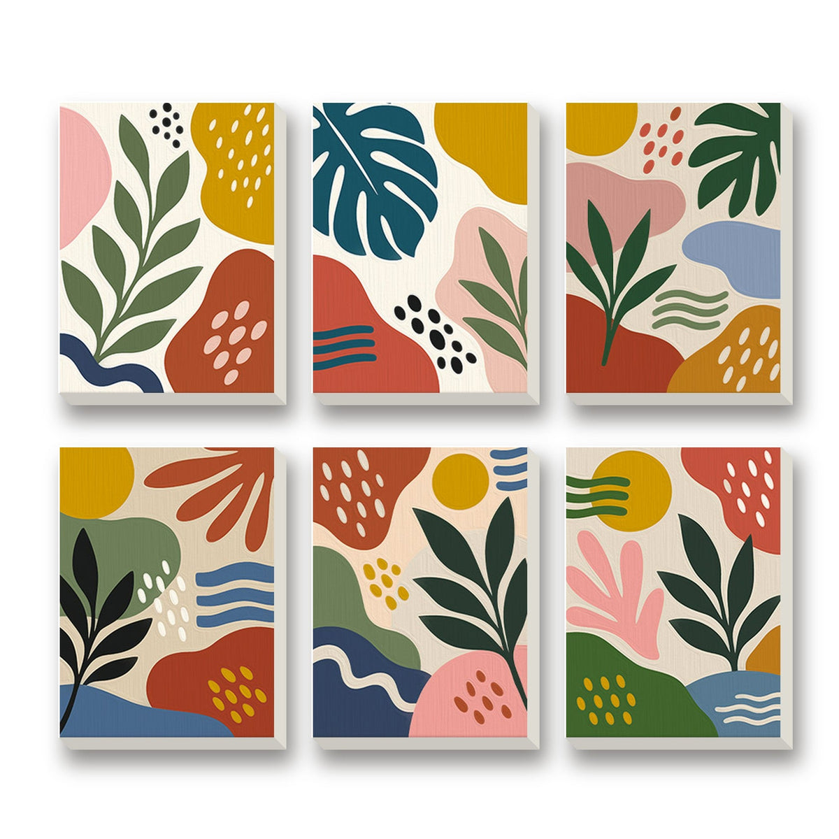 Leaf Collage – set of 6 mini paint by numbers canvases